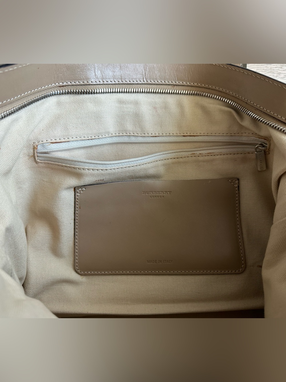 Burberry Tan and Black Check Canvas Tote with Leather Trim - Picture 4 of 5